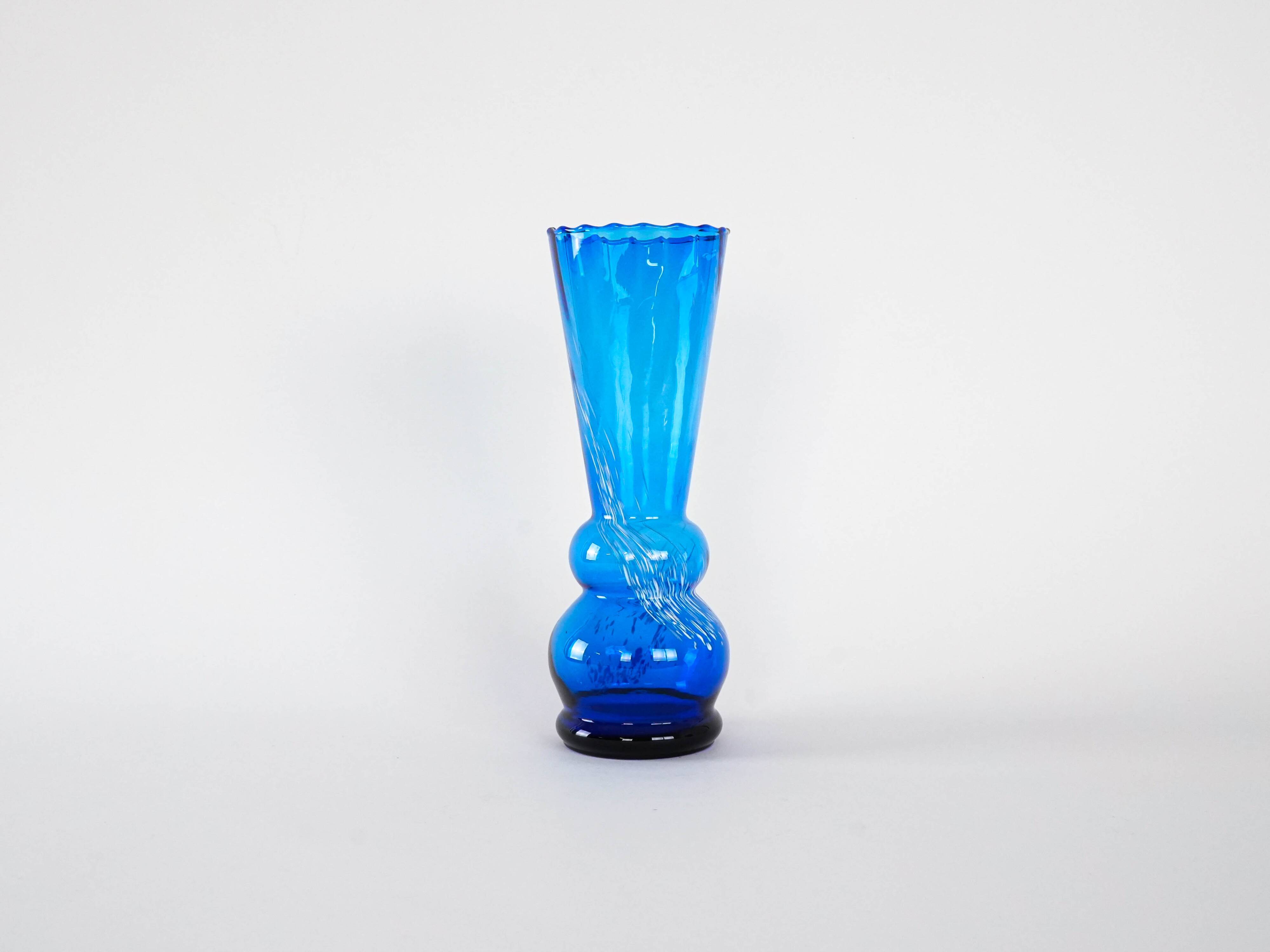 Blue glass vase, Danish design, 1960s, made in Denmark