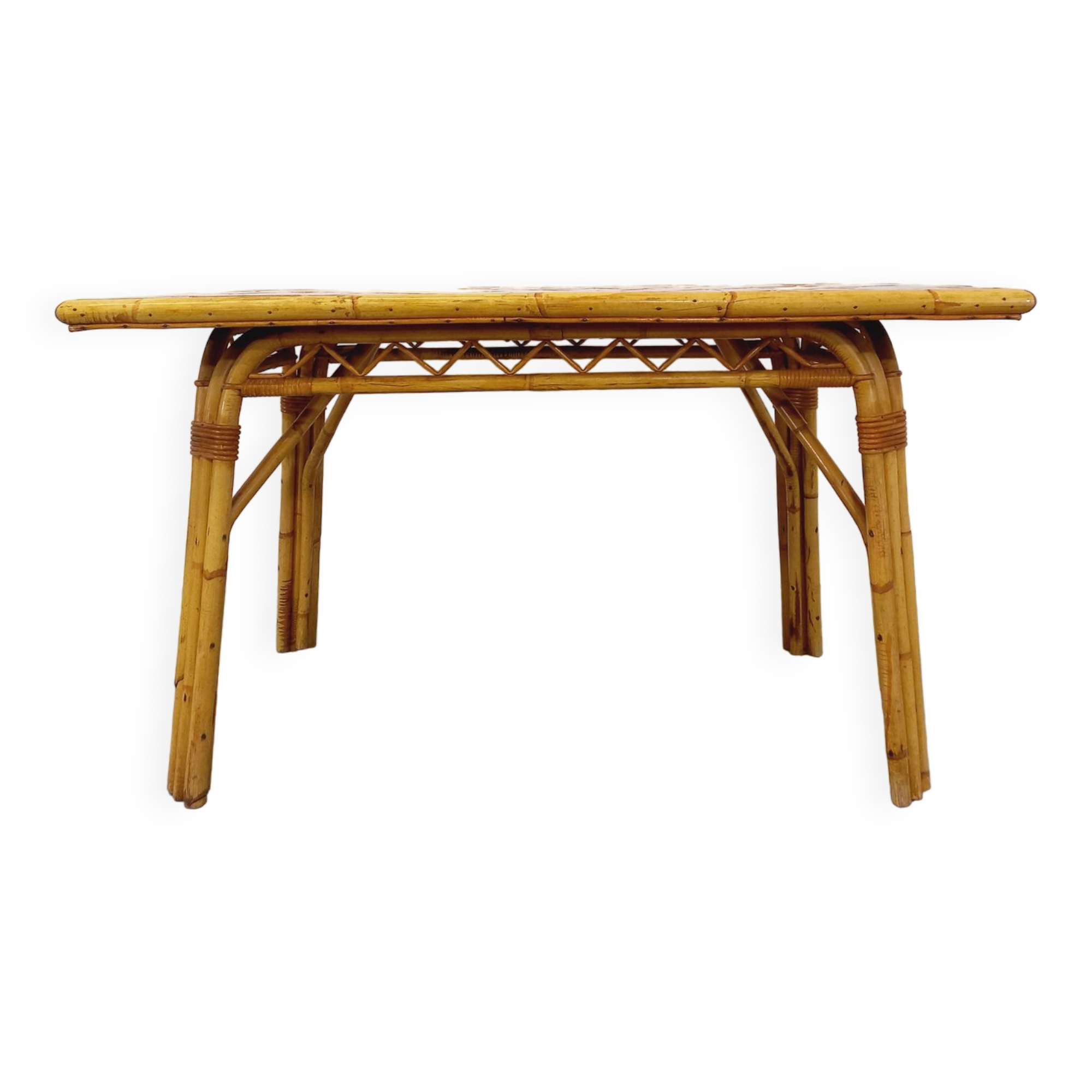 Vintage dining table in rattan and ceramic from Vallauris from the 50s and 60s