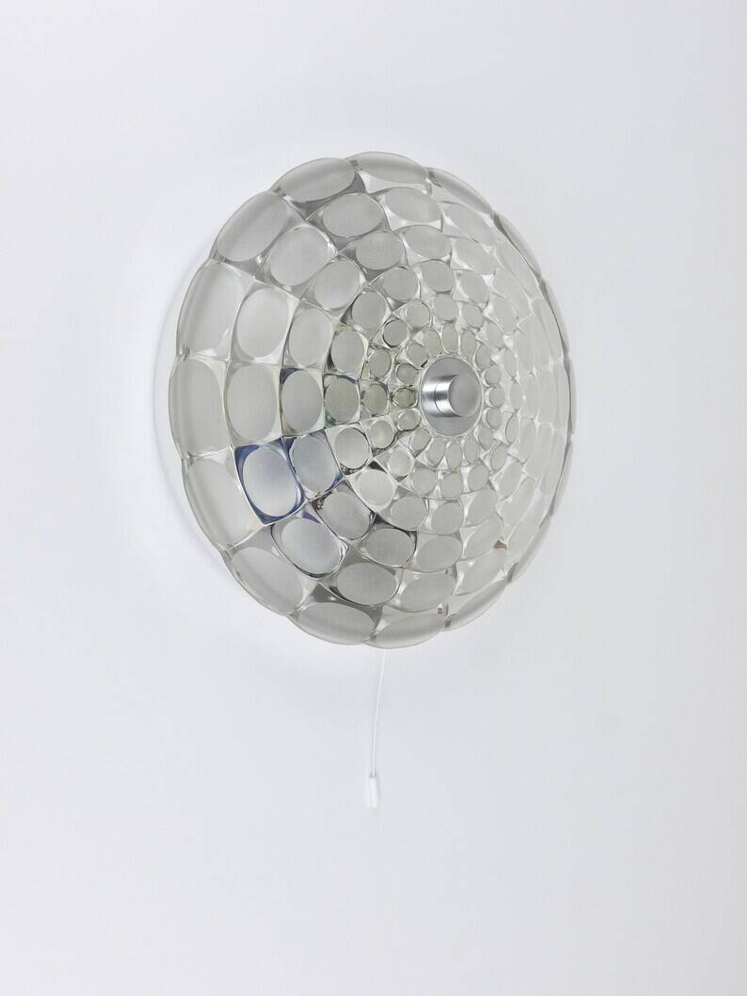 Peill & Putzer Large Round Op Art Glass Sconce, Wall Lamp, Flush Mount, Germany, 1970s