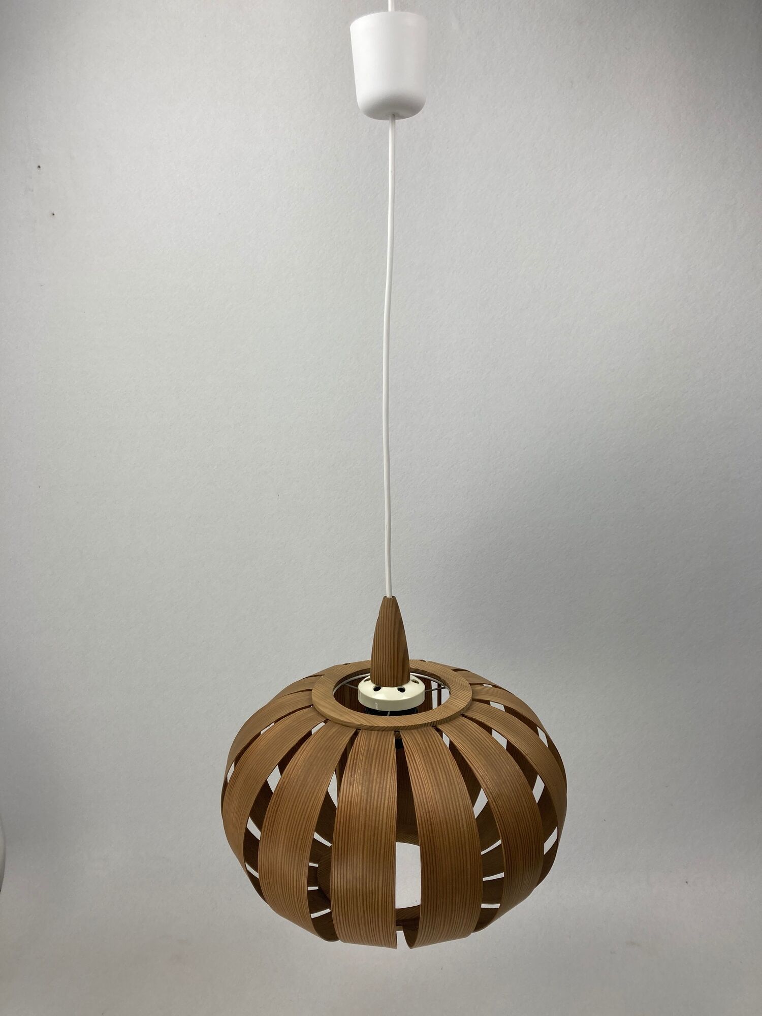 Scandinavian UFO Mushroom Pendants in Wood Veneer, 1970s