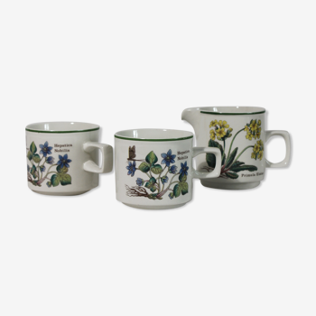 Tasses et pot à lait "Florabunda" Enoch Wedgwood vintage