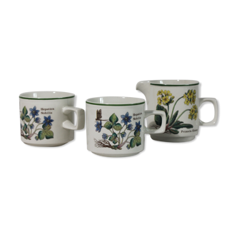 Vintage Enoch Wedgwood cups and milk jar "Florabunda"