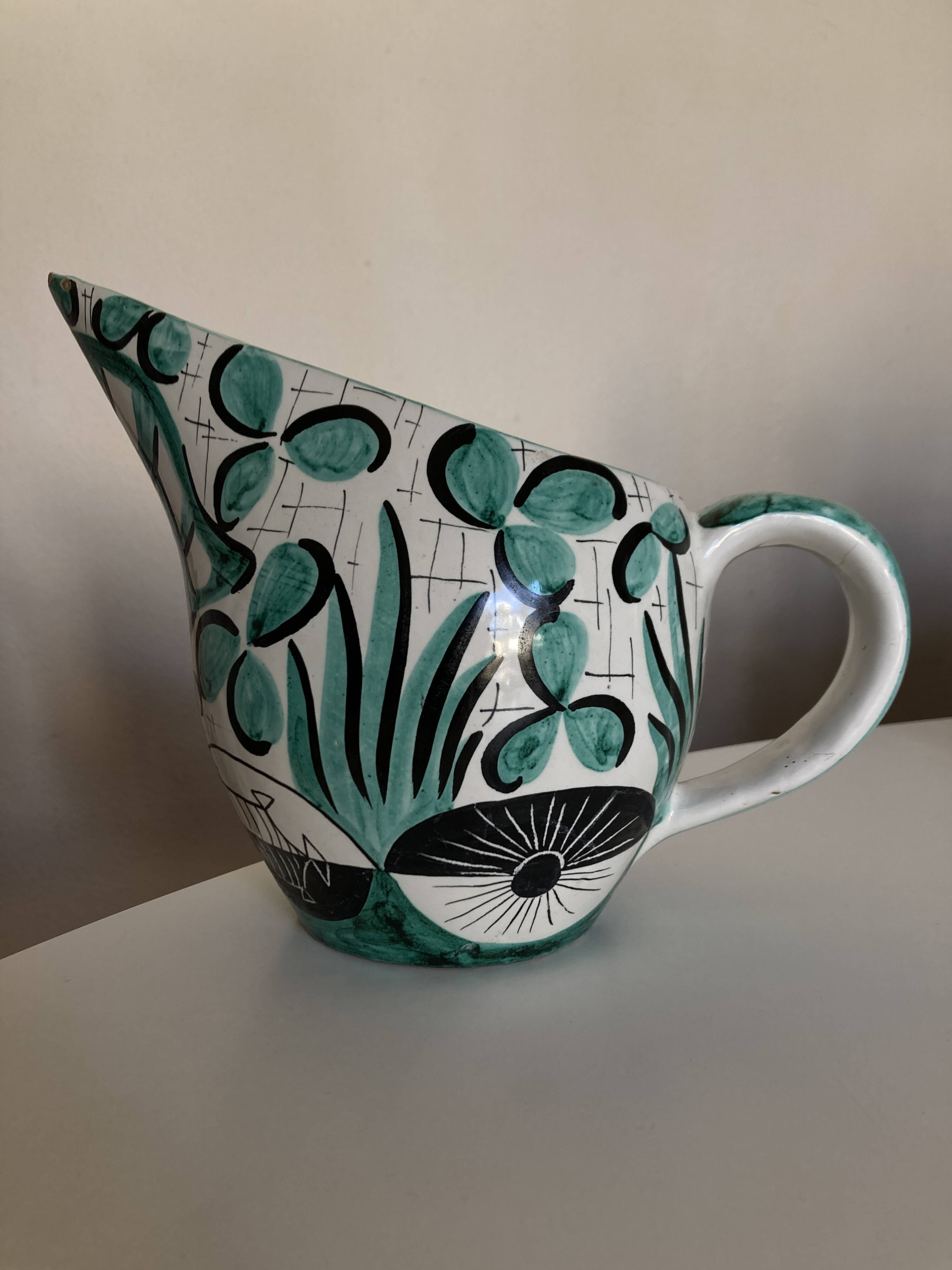 Mid century ceramic pitcher Deruta 1960 Umbria Italy