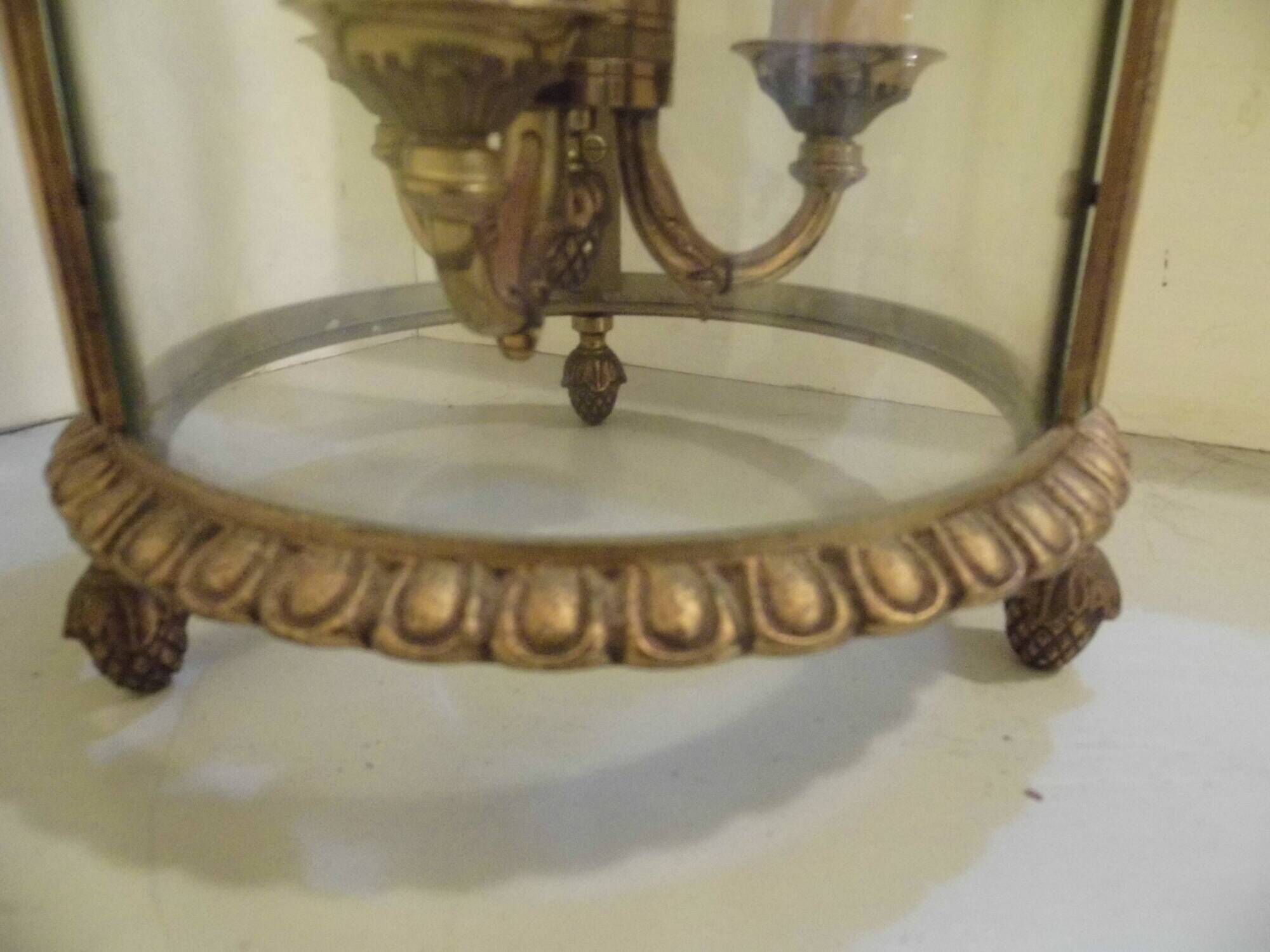 Entrance antique, vestibule lantern in gilded bronze, suspension, Louis XV style