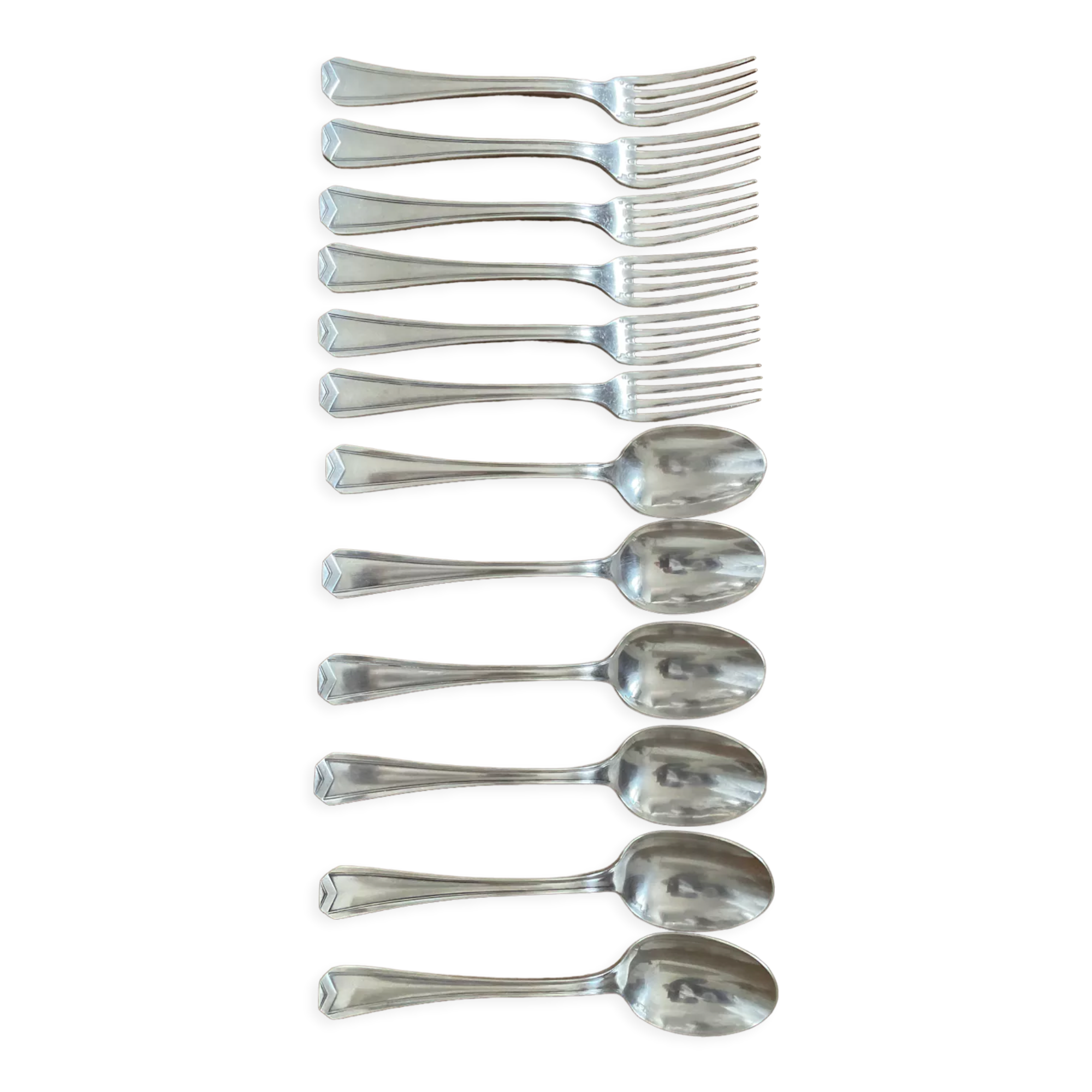 Lot De 12 Couverts Christofle Argenté - Art Déco - Vers 1930 - Service Argenterie