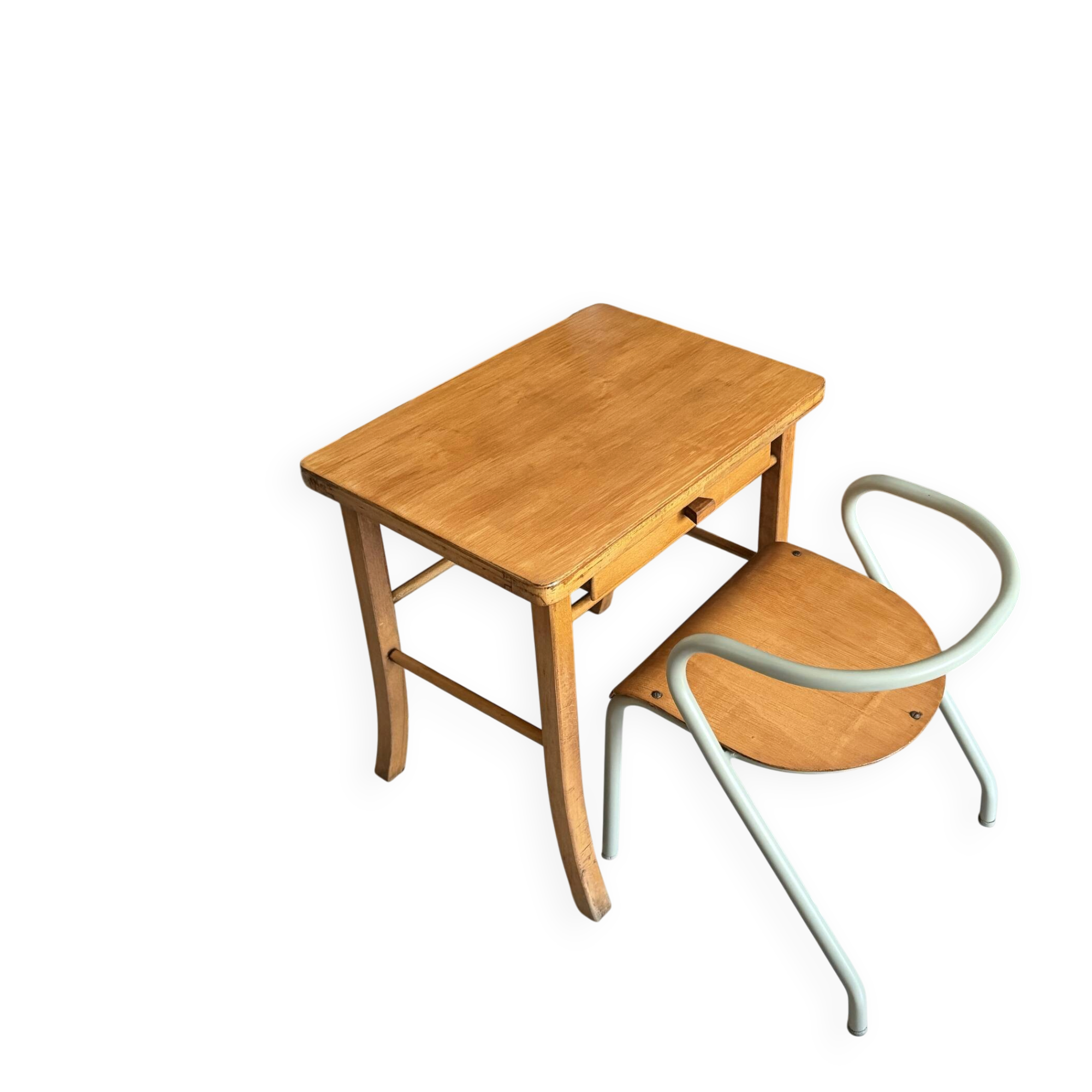 Bureau enfant Baumann en bois et chaise Hitier vintage