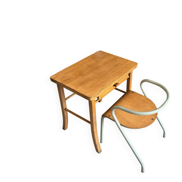 Bureau enfant Baumann en bois et chaise Hitier vintage
