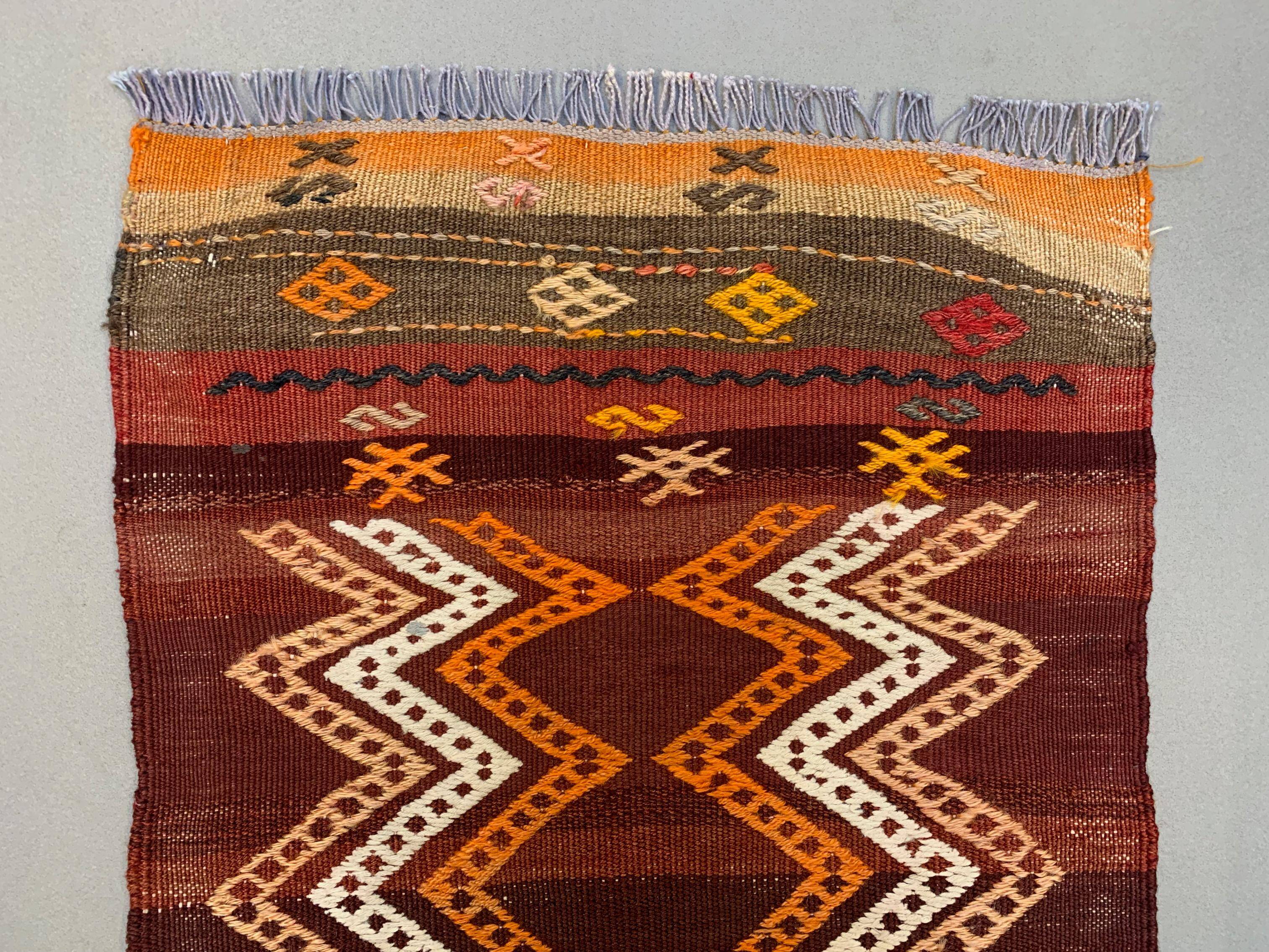 Vintage Turkish Mini Kilim 93x43 cm Wool Small Kelim Runner, shabby Chic