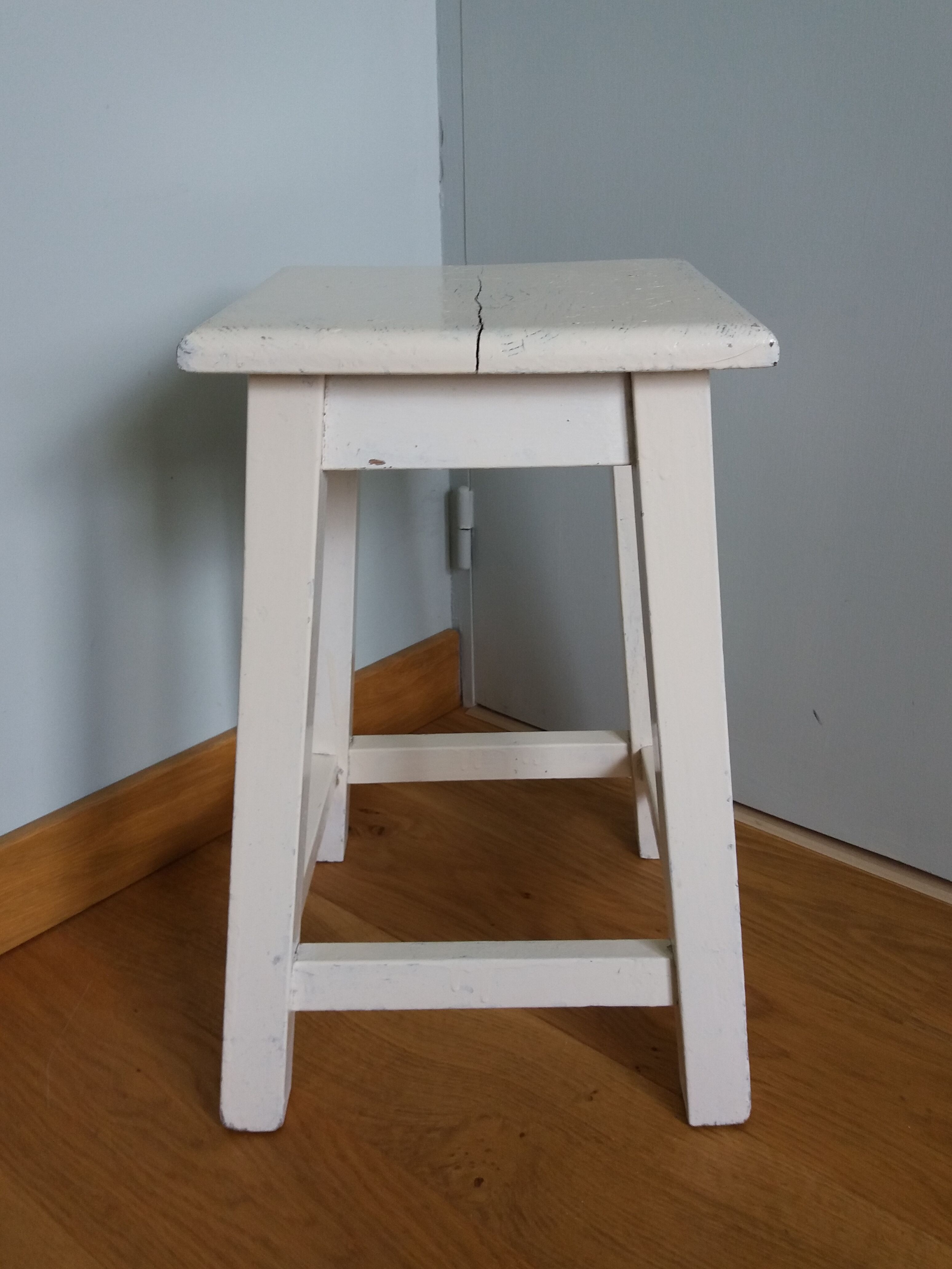 Square workshop stool painted white