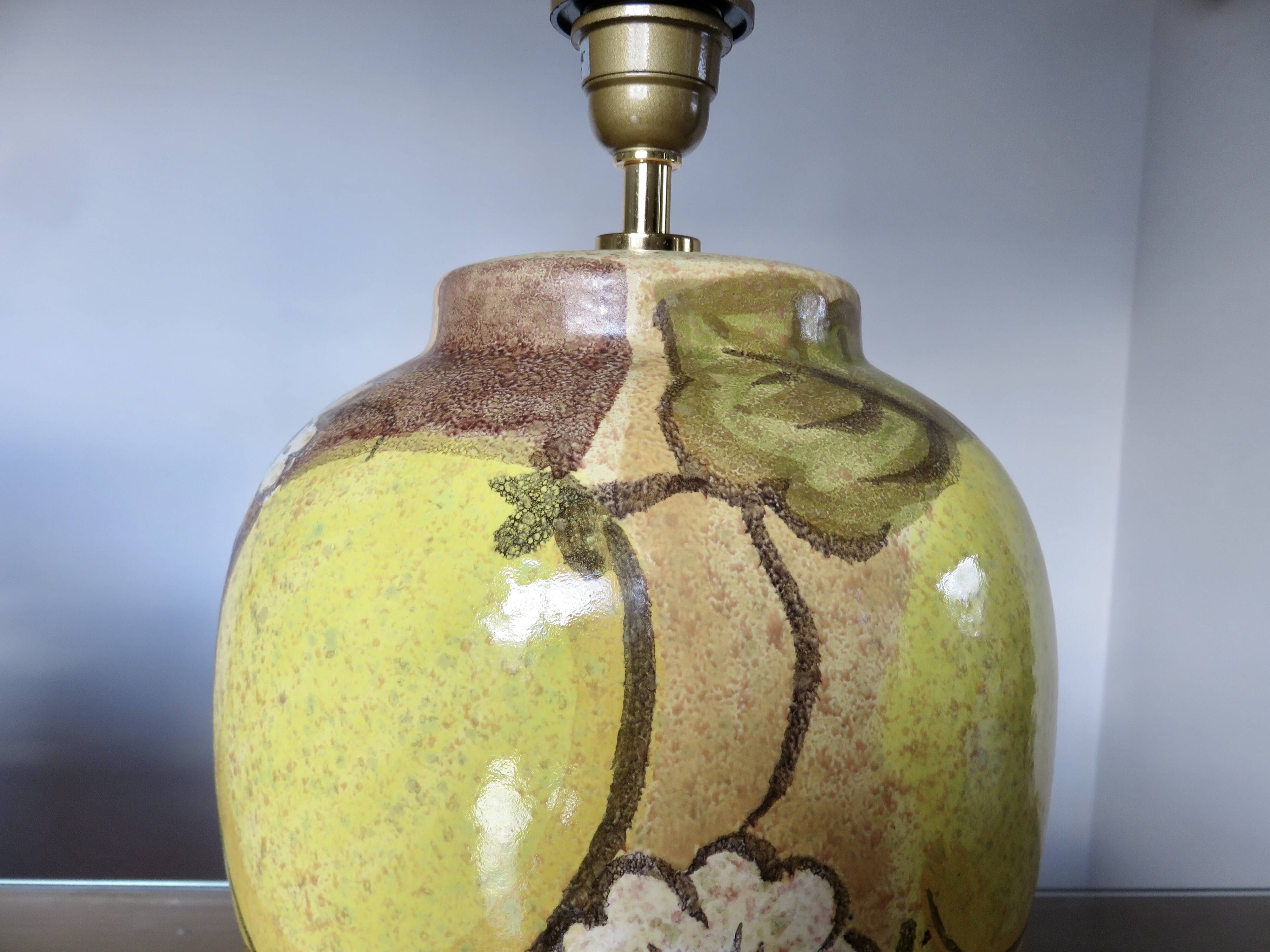 Hubert Olivier ceramic lamp with floral decoration, 1980.