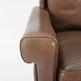 1970 Svend Skipper High Back Armchair and Stool in Brown Leather, Denmark