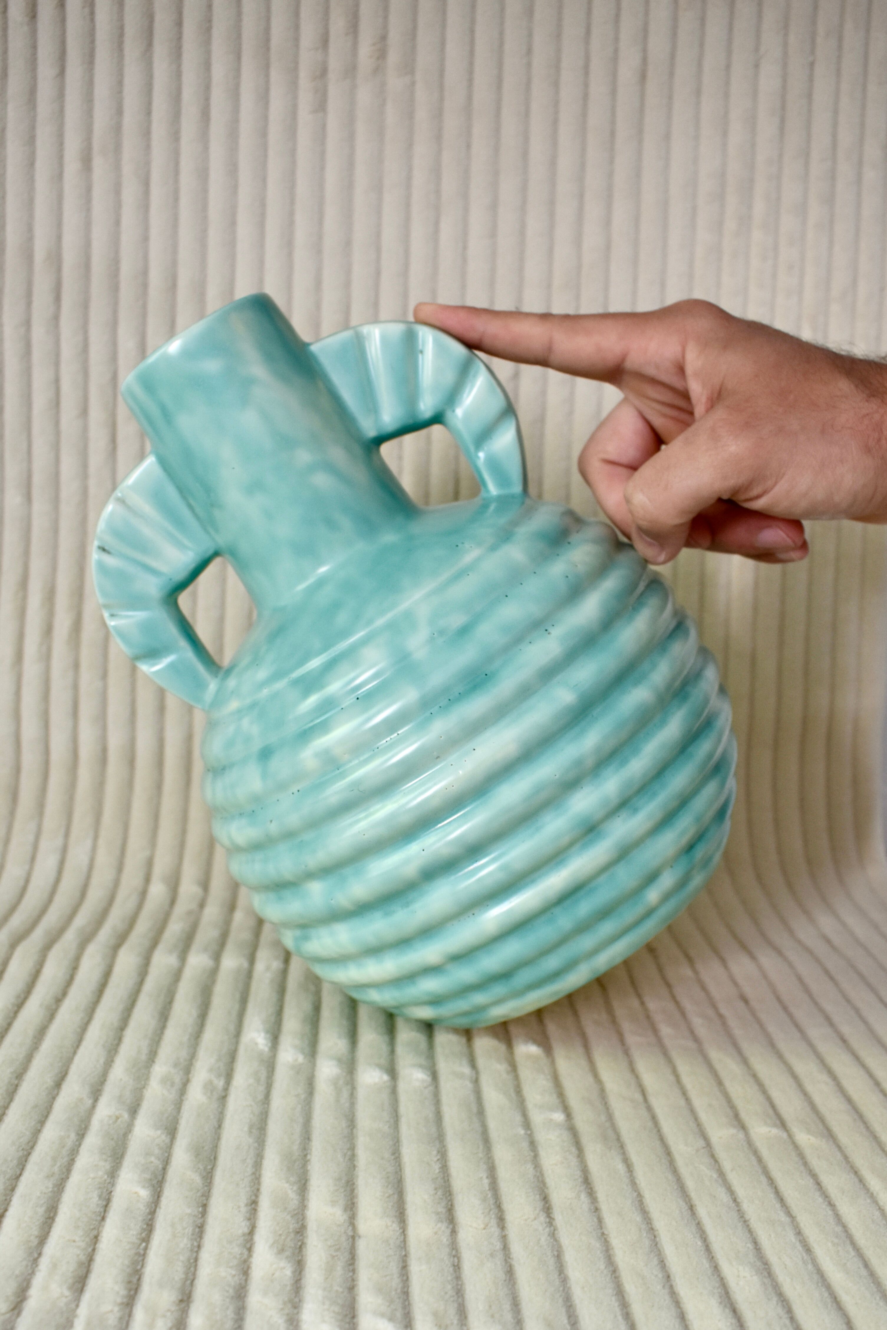 Blue ceramic vase by Boch, 1921