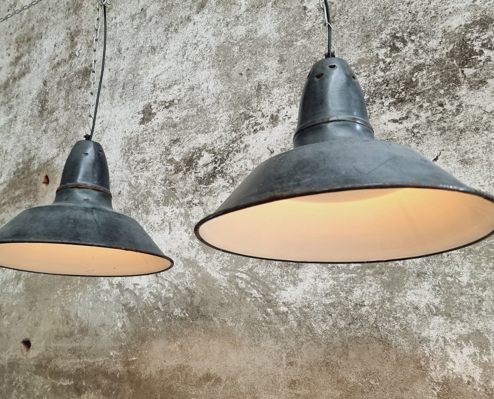 Set old enamel lamps factory lamps blue black