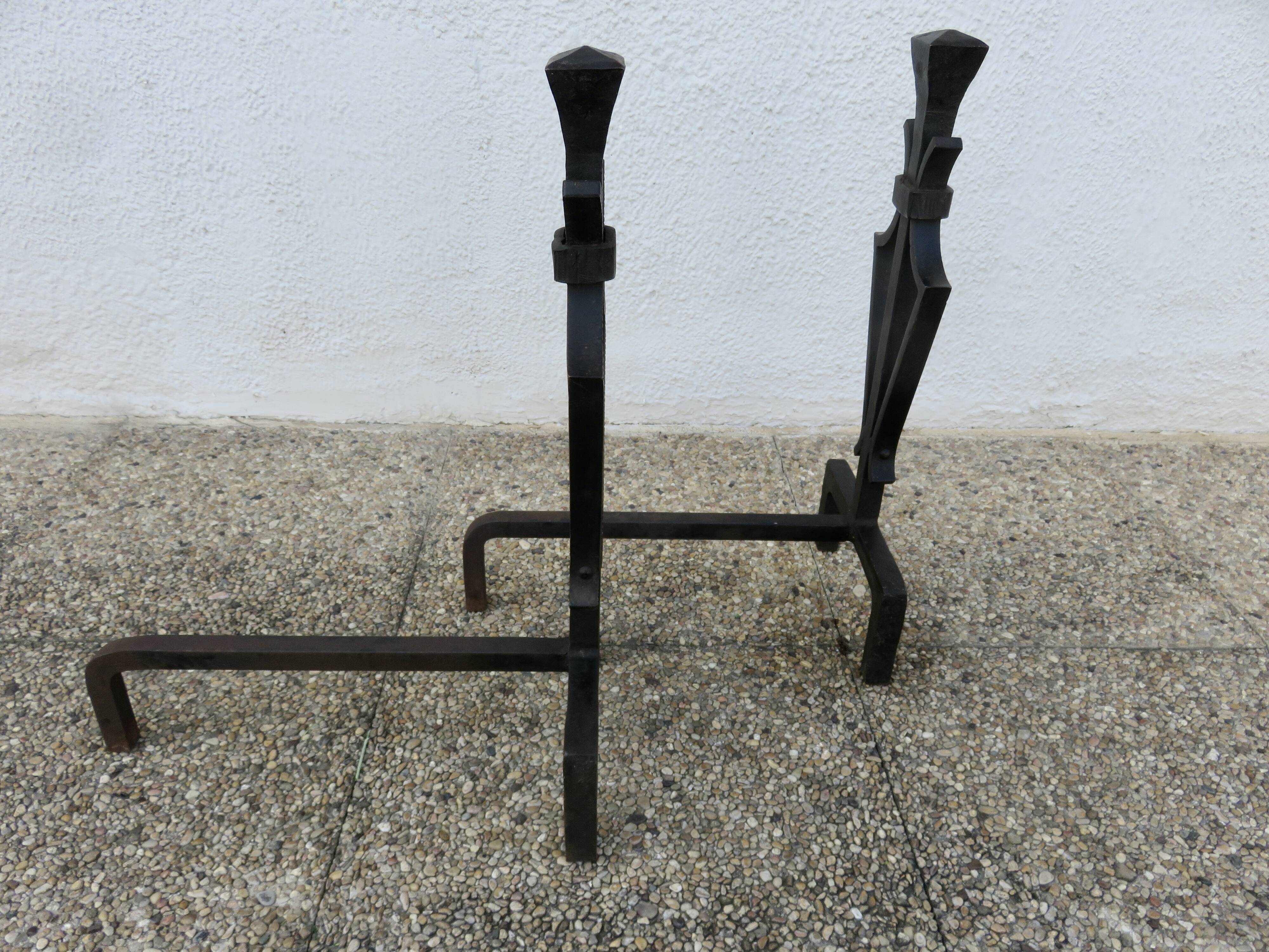 Wrought iron hammered gates in the style of Subes or Poillerat, 1950s.