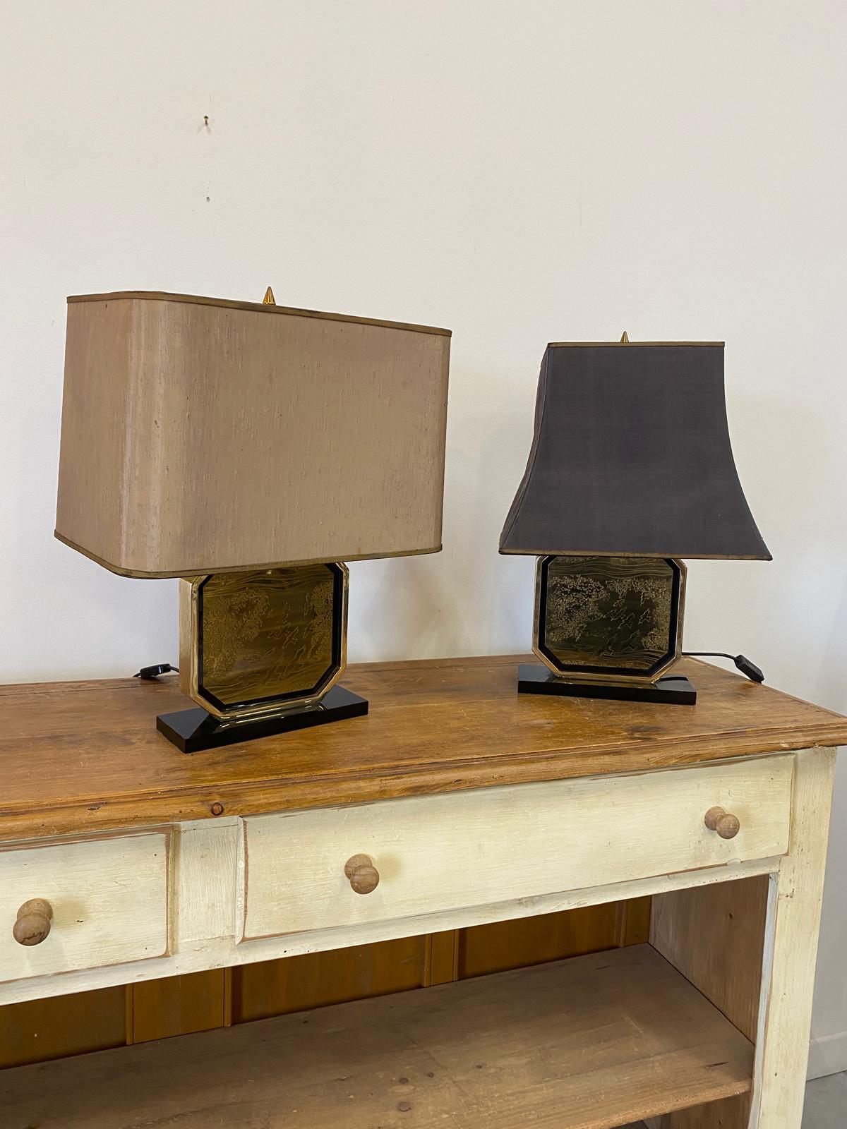 Pair of brass lamps