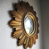 Ancien miroir soleil / sorcière doré à la feuille