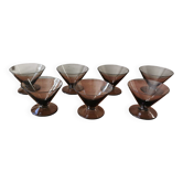 Set of 7 smoked glass art deco cups