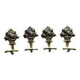 4 antique brass coat hooks towel holders