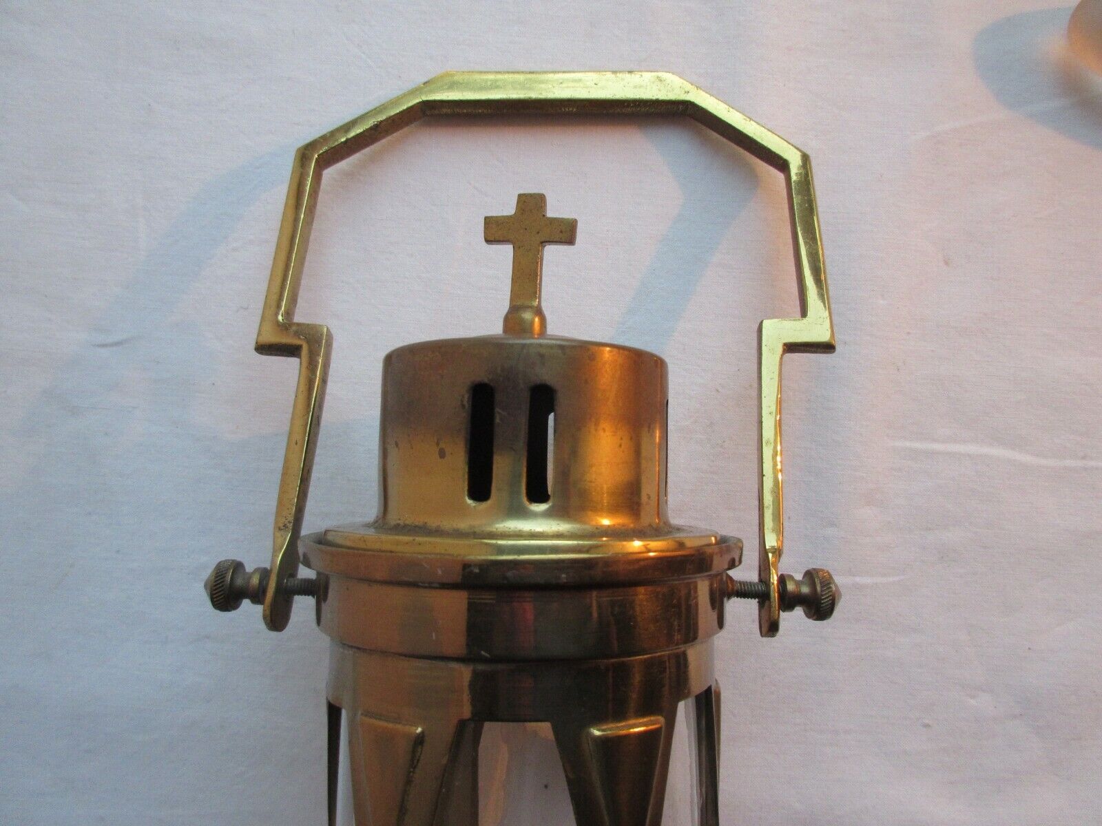 Art Deco religious object, Old procession lantern, glass and gilded brass