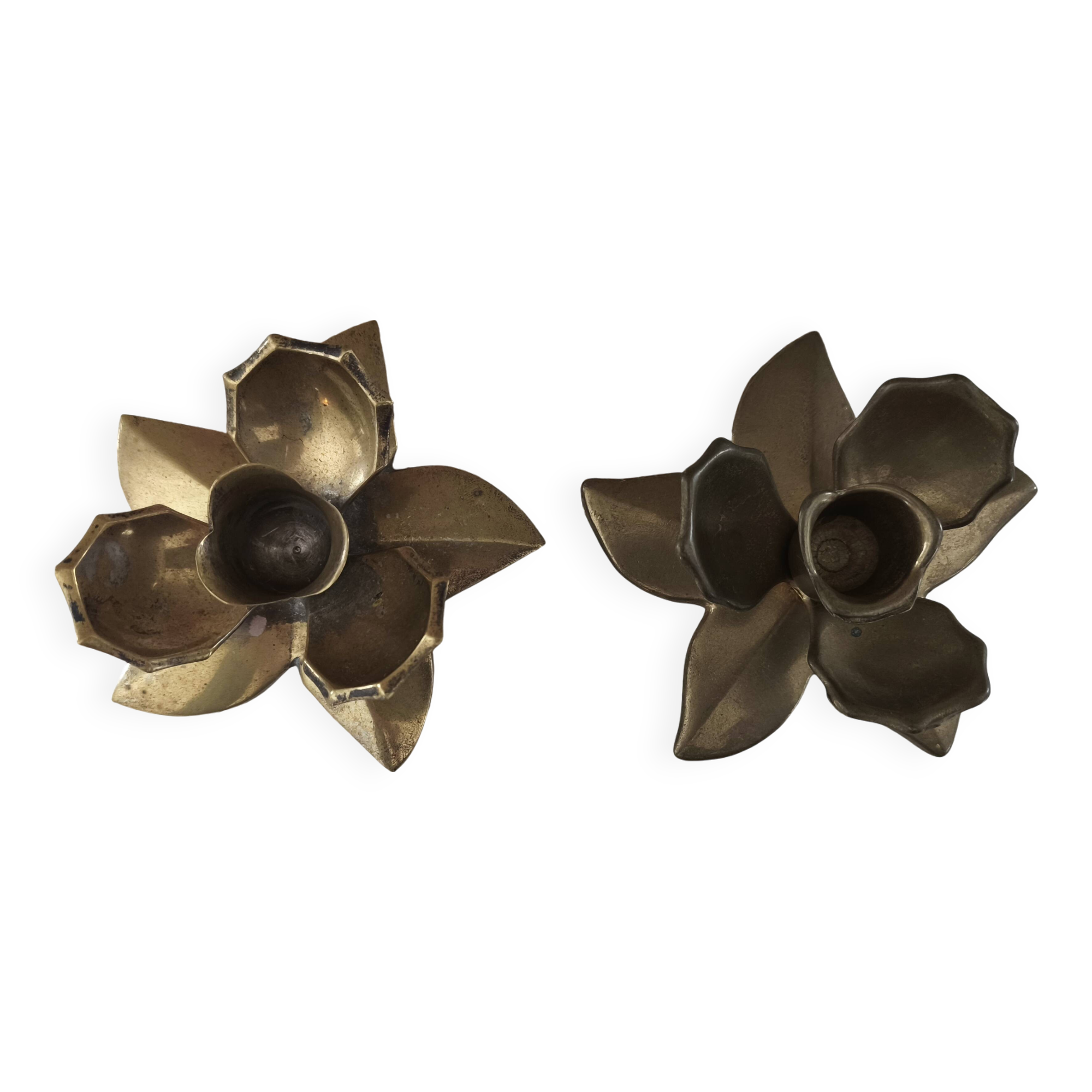 Set of 2 vintage brass flower candle holders NIJHOF Holland