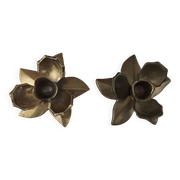 Set of 2 vintage brass flower candle holders NIJHOF Holland