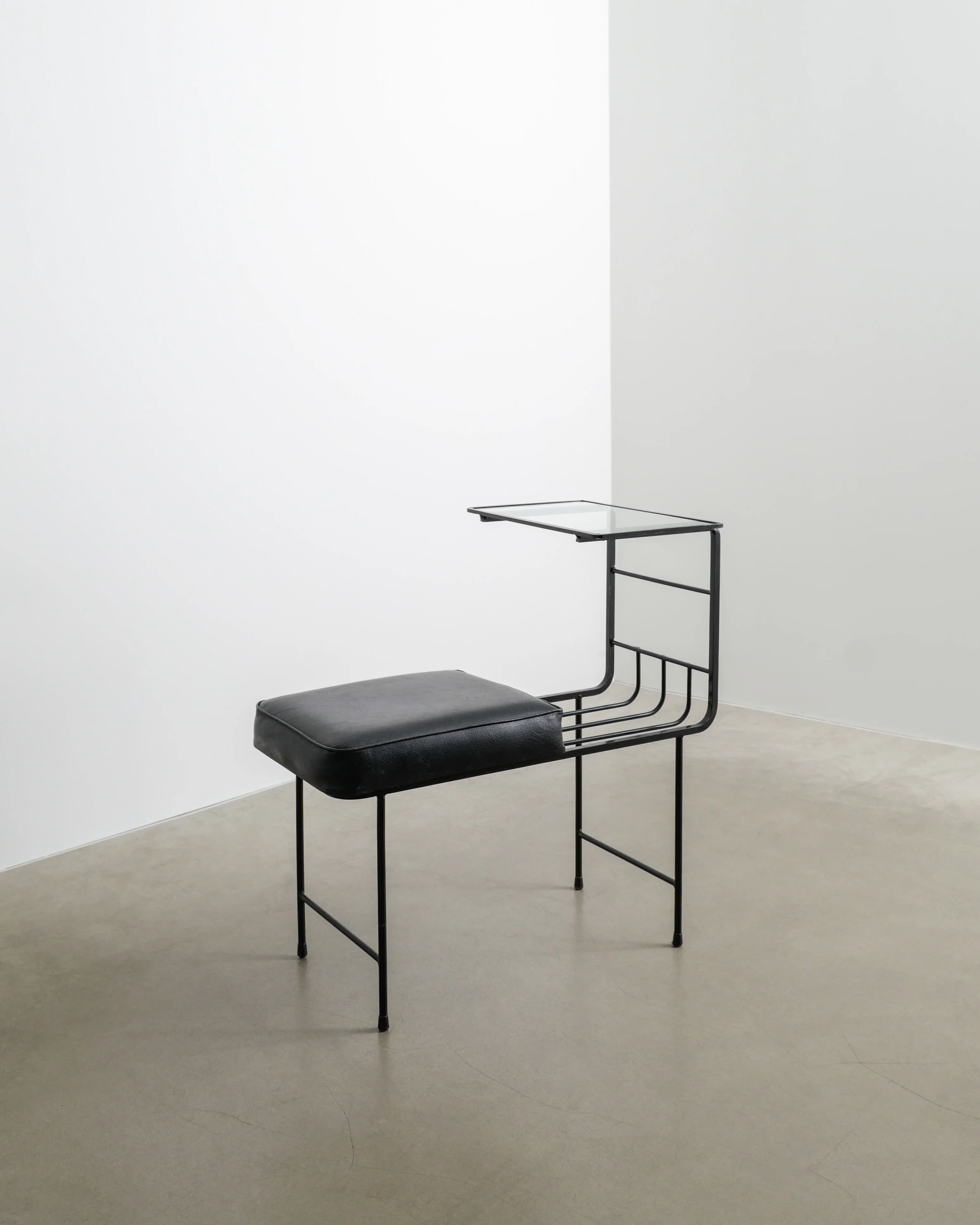Black French Mid CenturyConsole Bench Table by Mathieu Matégot , 1950s
