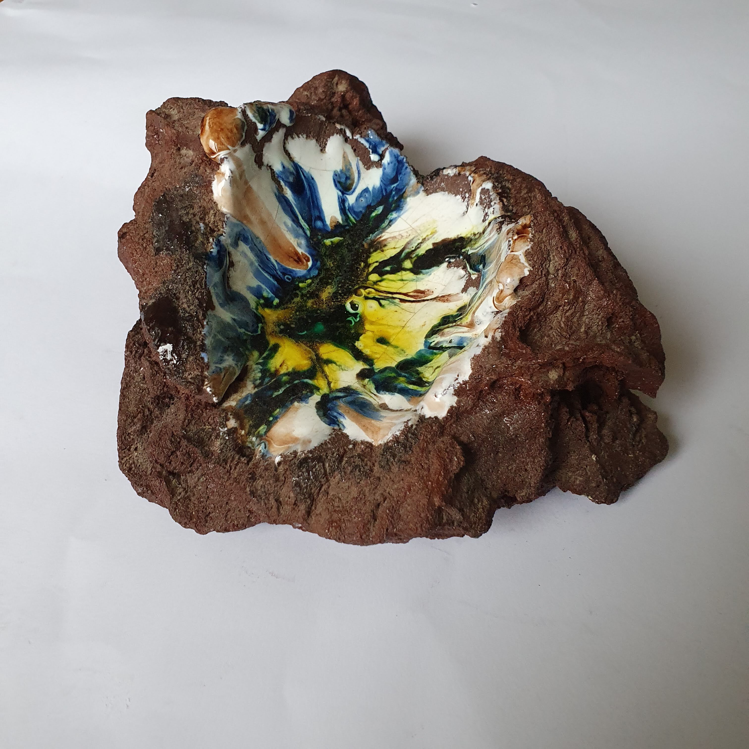 Vintage enamelled lava stone trinket bowl 70