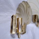 Pair of vintage pressed glass shell wall light