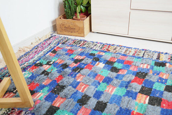 Carpet blue checkered boucharouite 117 x 200