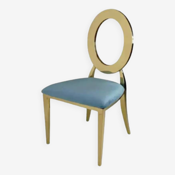 Chaise doré et assise velours turquoise