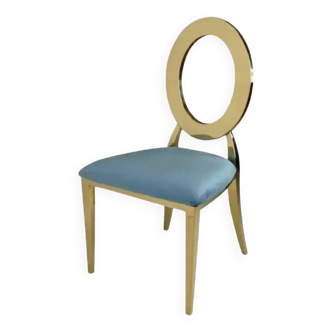 Chaise doré et assise velours turquoise