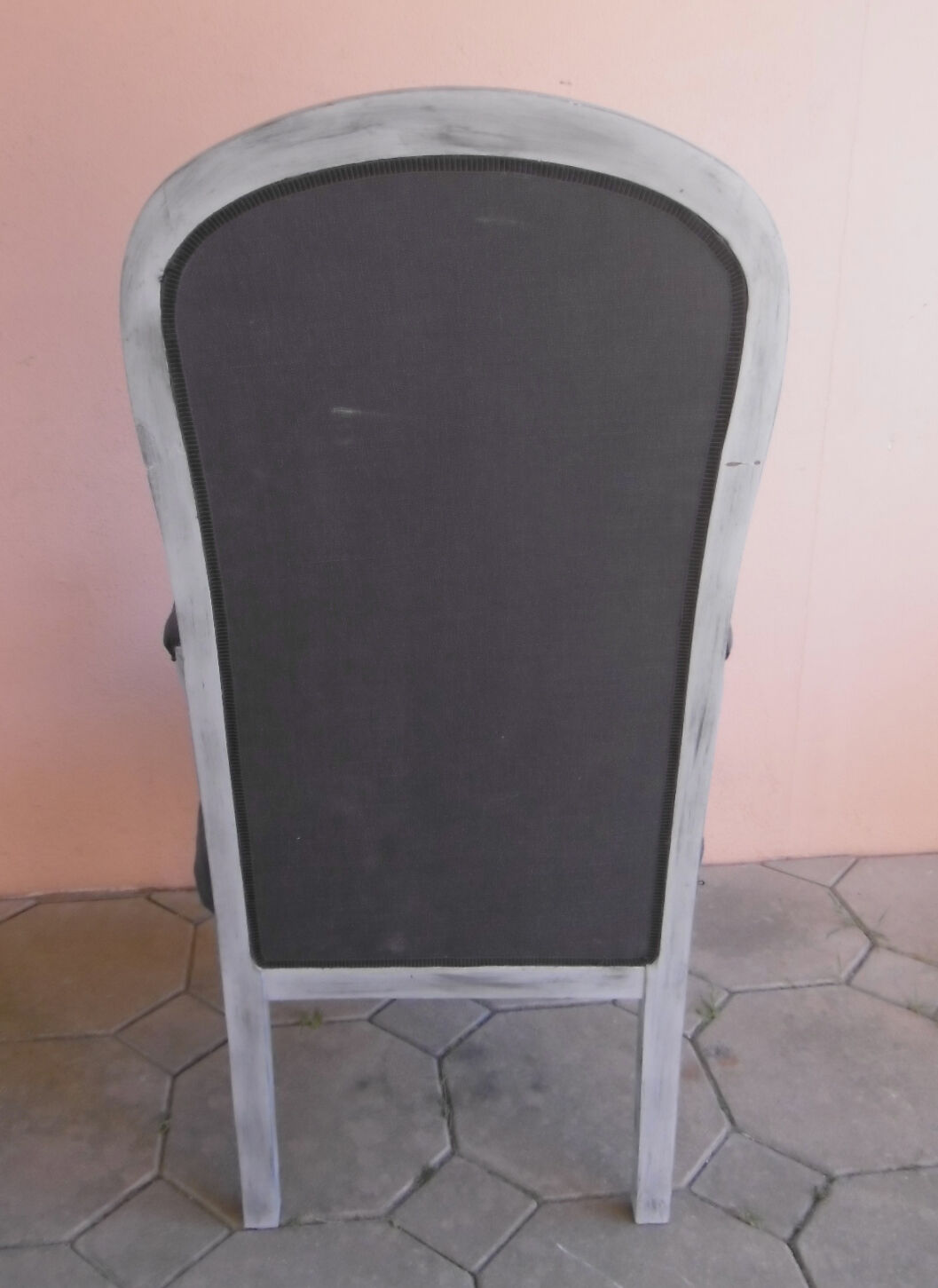 GREY PATINATED VOLTAIRE ARMCHAIR AND ANTHRACITE FABRIC