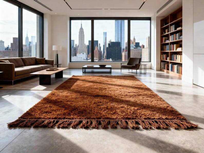Moroccan rug in cognac brown wool 150/250cm