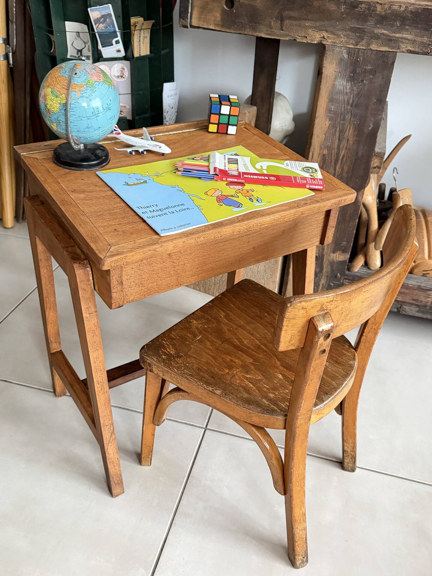 School desk and chair set stamped Baumann