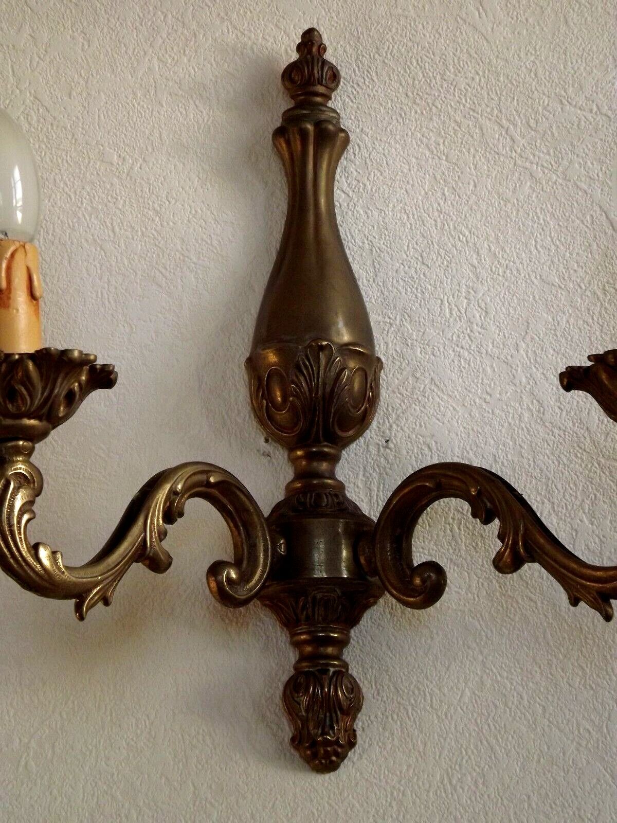 Pair of French vintage bronze traditional  art nouveau double wall lights