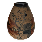 vase grés Ciboure VE ancien signé Touton 1930 femme filant devant sa ferme
