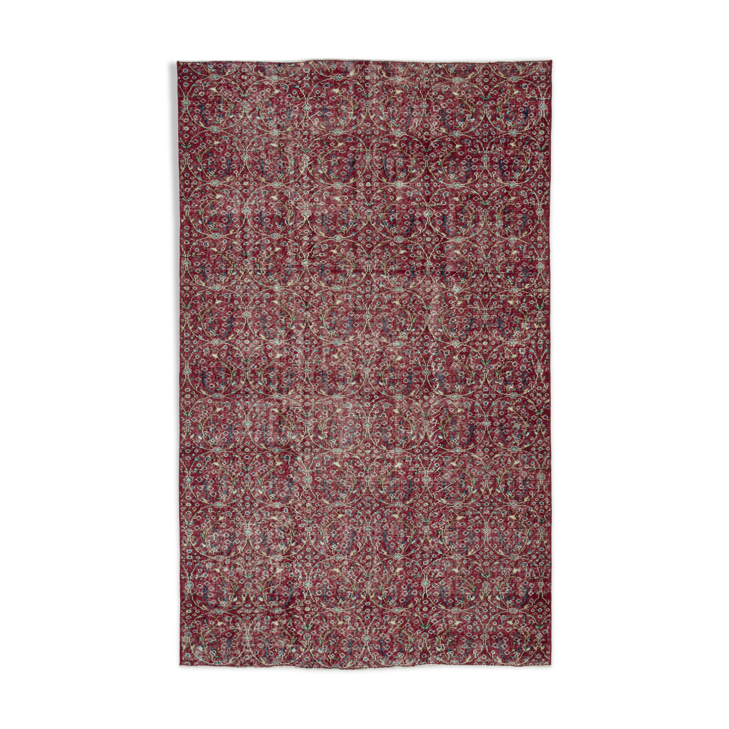 Hand-knotted vintage turkish red carpet 165 cm