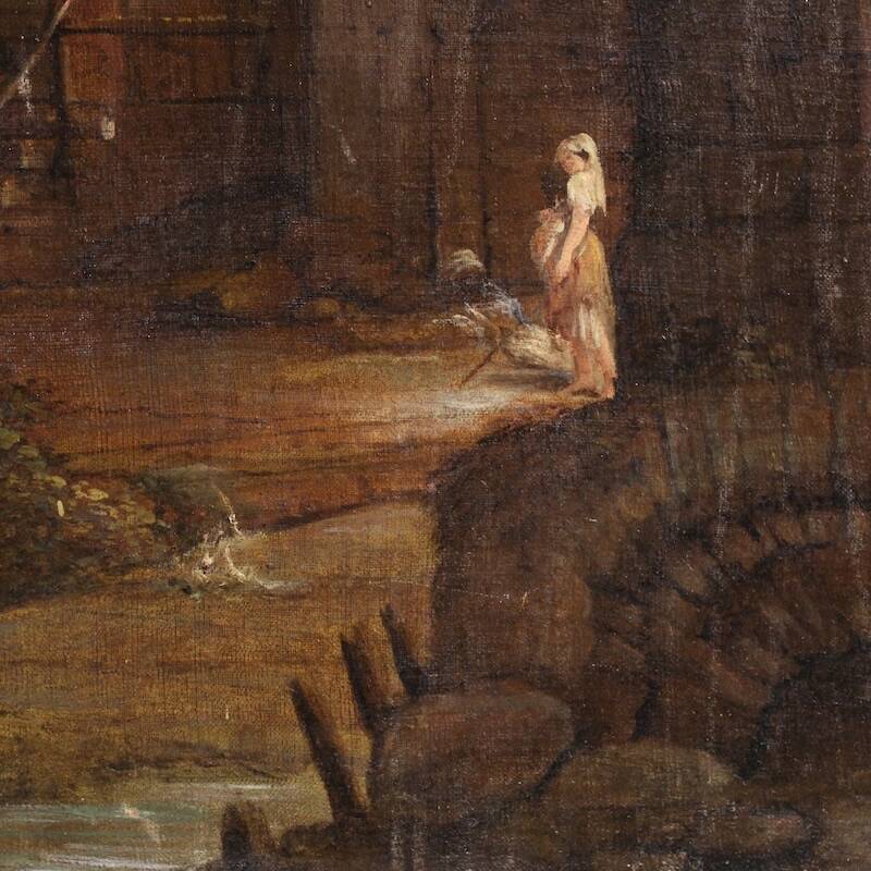 Antique Spanish landscape painting from the 18th century