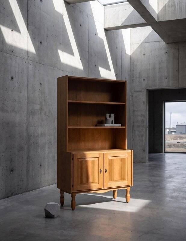 Brutalist Oak Bookcase by Henning Kjærnulf, Denmark, 1960s