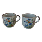 Set of two Mugs in Speckled Stoneware Small Wild Flowers Bohemian Retro