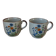 Set of two speckled stoneware mugs with small wildflower bohemian retro design.