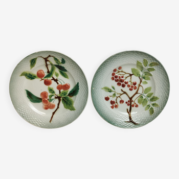 2 anciennes assiettes st amand , 20 cm . barbotine , art nouveau 1900