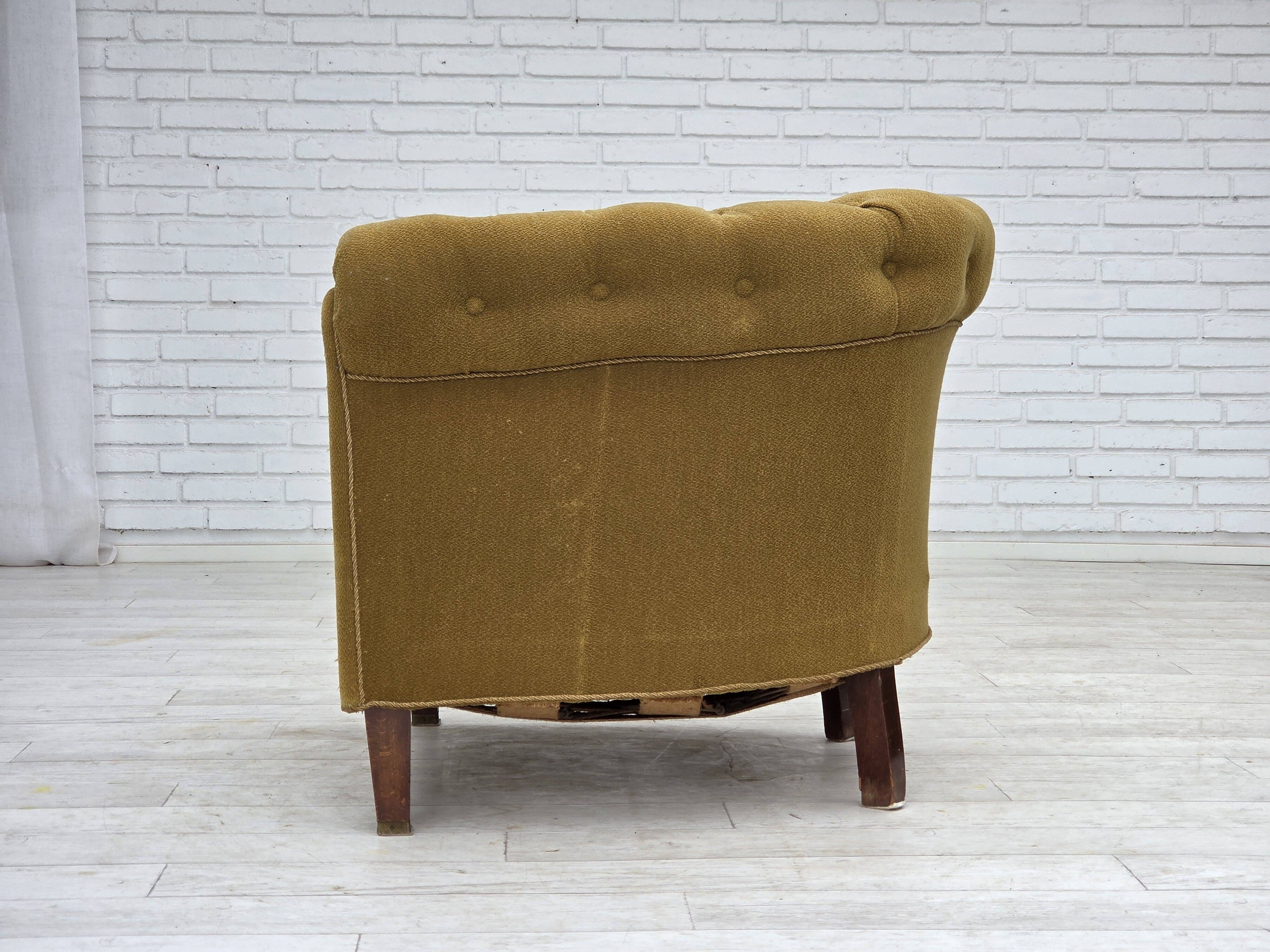 1950s, Danish relax chair, green furniture wool, ash wood.