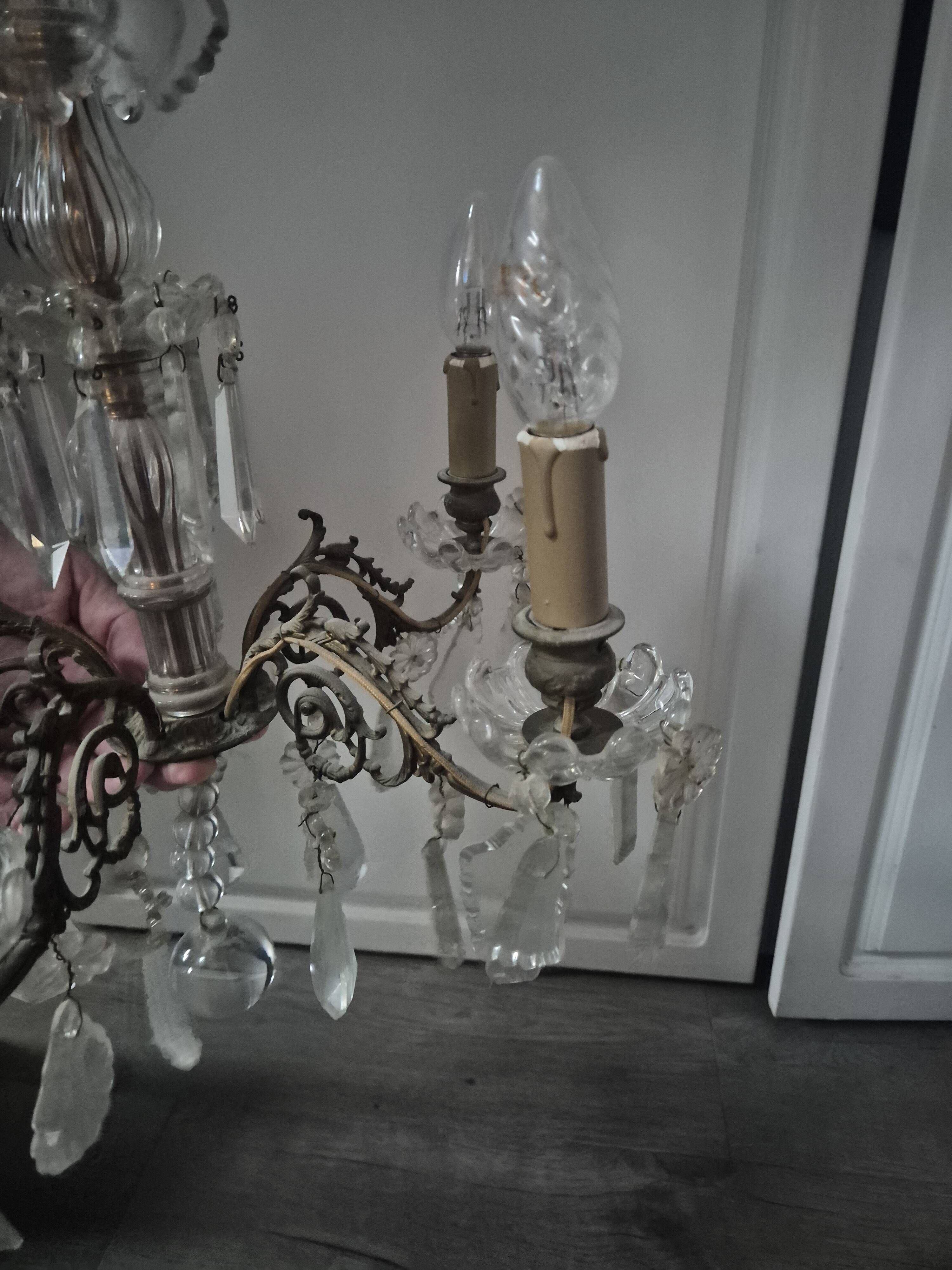 vintage pendant light from the 60s 70s with glass pendants and 5 candle holders