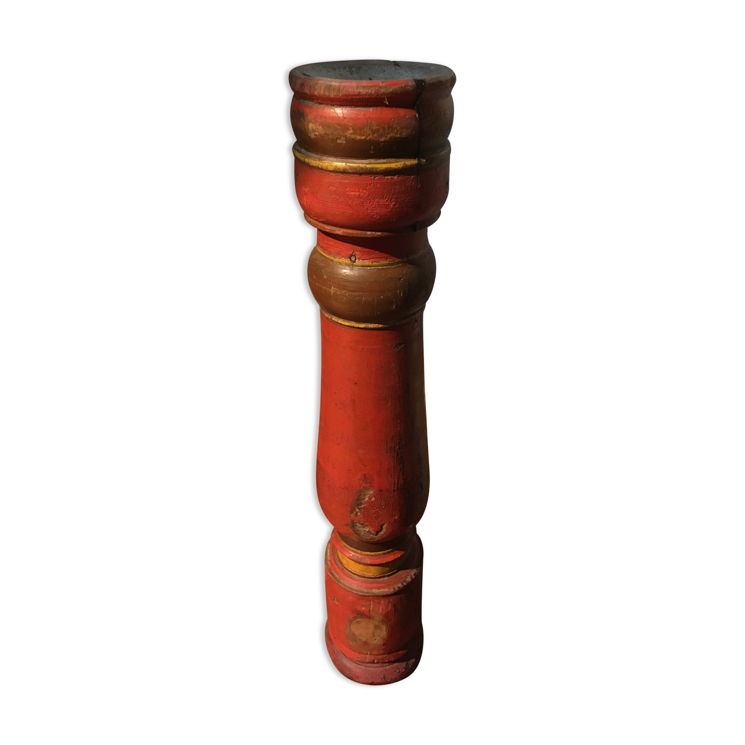 Indian candle holder in painted and patinated teak