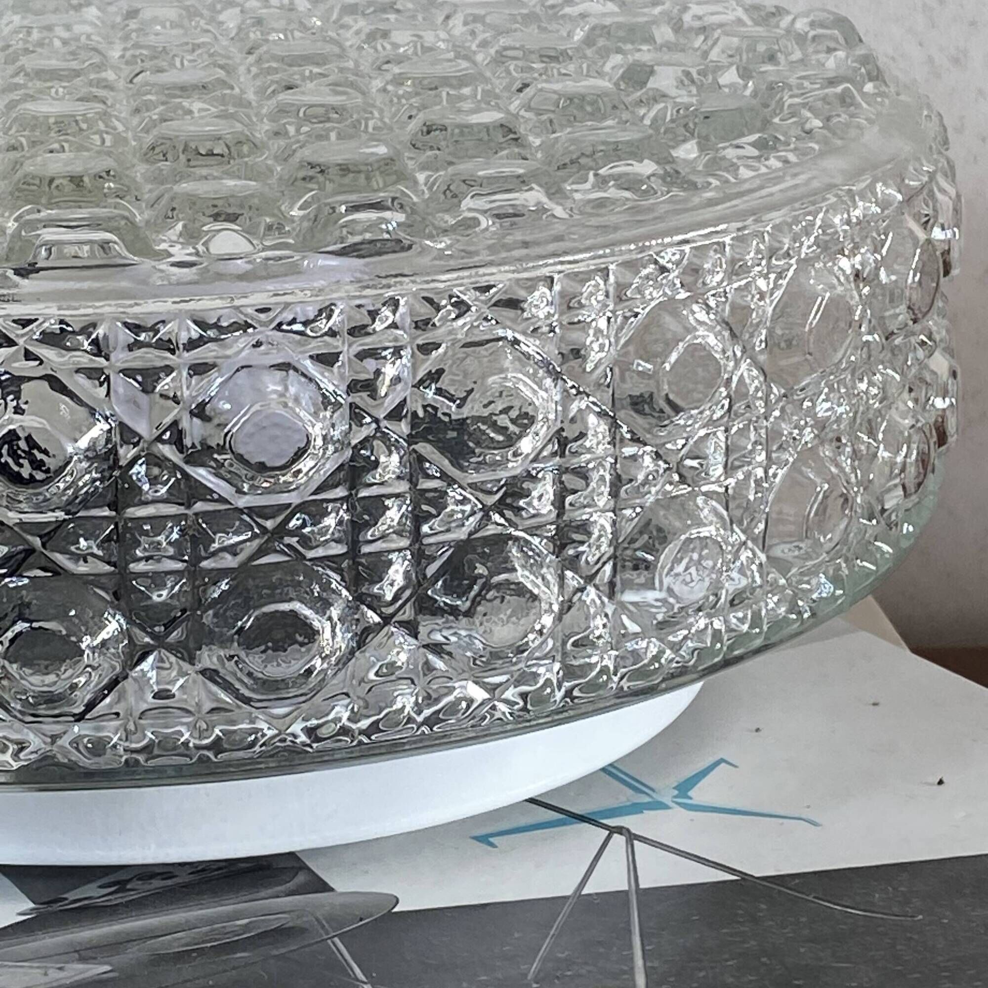 Large round wall light or ceiling light with transparent glass, 25 cm.