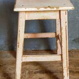 Antique workshop stool in patinated solid wood