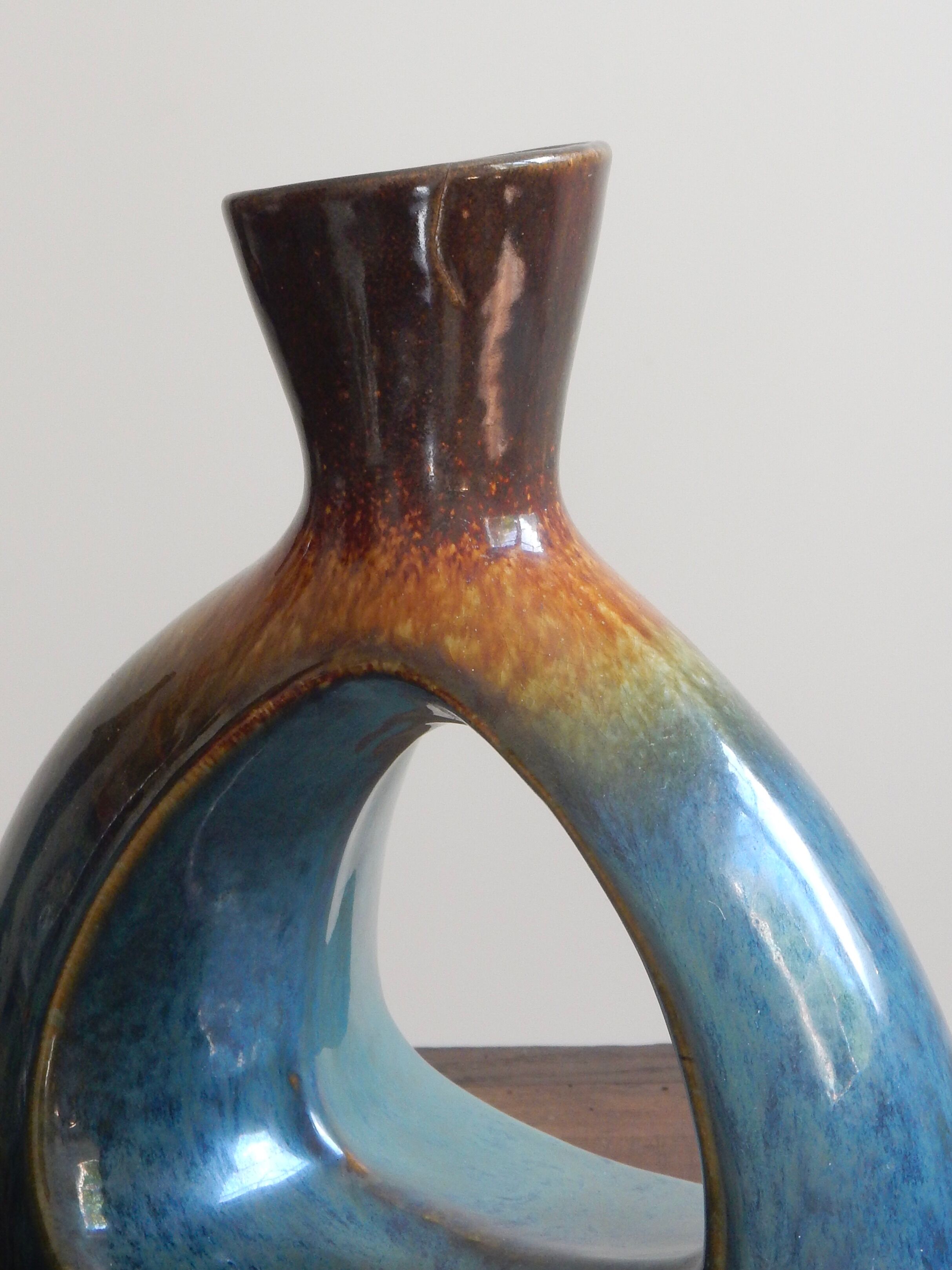 Blue and brown ceramic vase