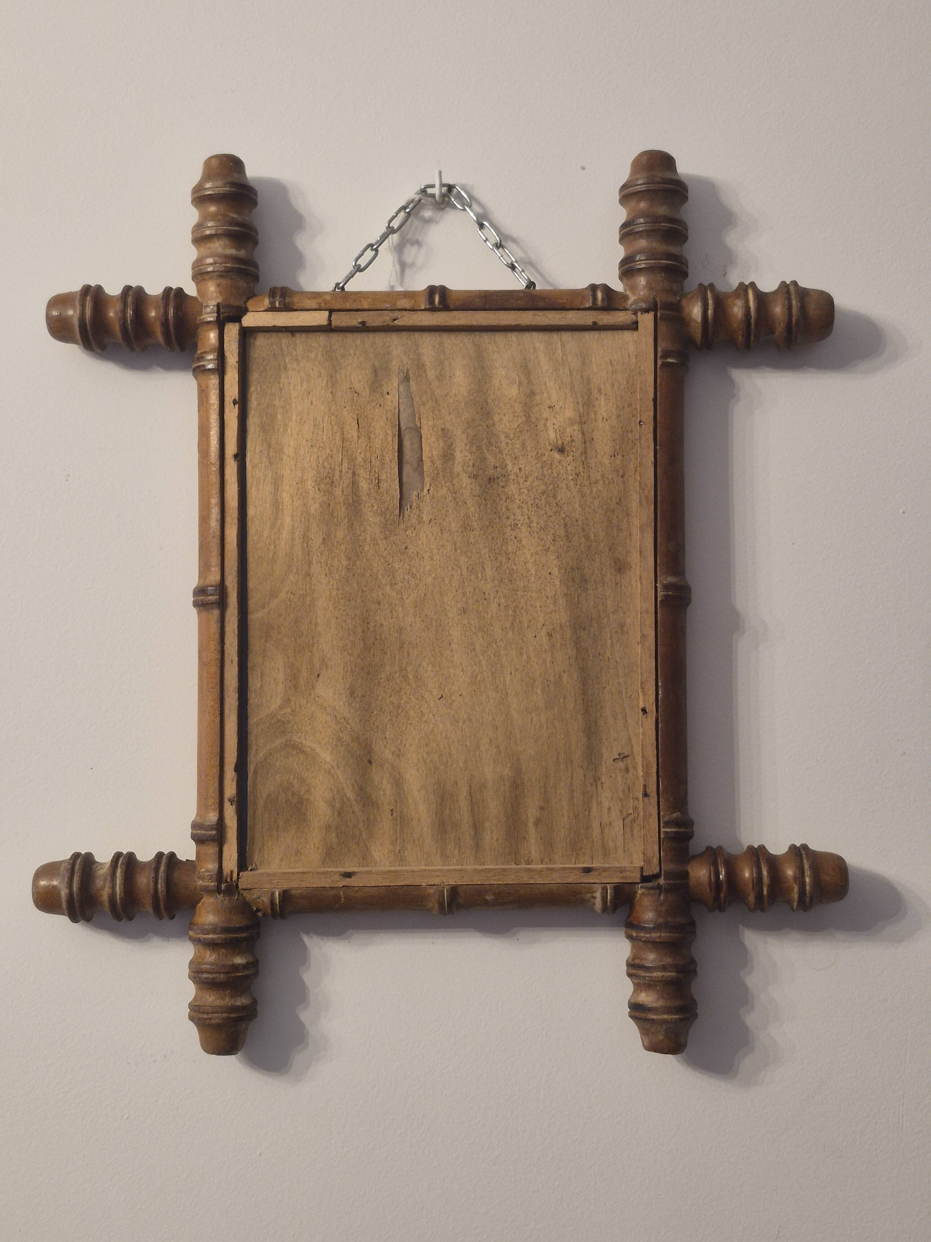 Antique turned wooden mirror in bamboo style, late 19th century A116