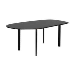 table à manger arrondie en métal et en bois des années 80
